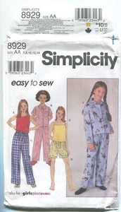 SIMPLICITY 8929 GIRLS' PAJAMAS SZ 7-14 UNCUT 1999 - Picture 1 of 3