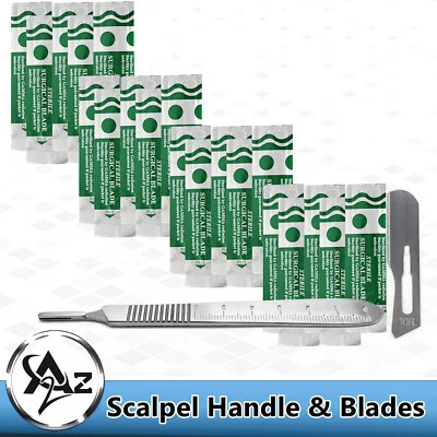 Lot of 20Pcs Carbon Steel Blade #10R Extra Wide Sterile Blades with Handle #3 - Image 1 of 3