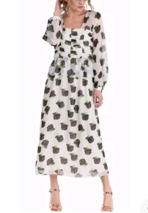 BURU Metallic Chiffon Midikleid 2X Urlaub Cocktail Party Schößchen Korsett transparent - Bild 1 von 24