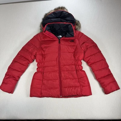 Jaqueta acolchoada The North Face feminina média Gotham 550 com capuz Parka vermelha - Imagem 1 de 4