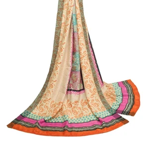 Sushila Vintage Cream Dupatta 100%Pure Woolen Hand Block Printed Long Stole Wrap - Picture 1 of 8