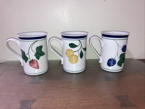 DANSK BERRIES - Lot of 3 Tall Coffee Tea Mugs Strawberries Peaches Blackberries - Picture 1 of 3