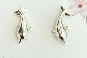 Sterling Silver Dolphin Stud Earrings New - Picture 1 of 2