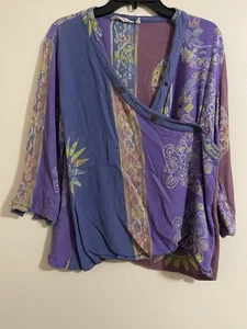 Blusa Top Soft Surroundings Manga 3/4 Multicolor Floral Botón Diagonal Talla L - Imagen 1 de 5