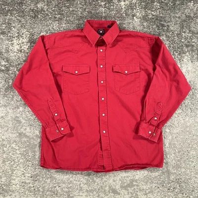 Panhandle Slim Shirt Mens Large Red Pearl Snap Button Western Long Sleeve Twill - Imagem 1 de 4