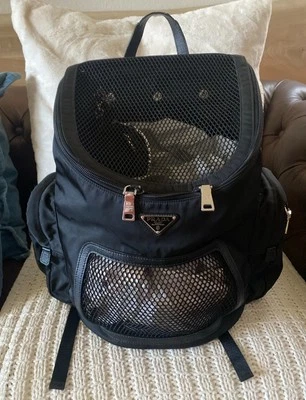 Autêntica bolsa/mochila de couro Prada re-nylon e Saffiano para animais de estimação - Imagem 1 de 4