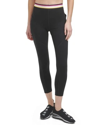 MSRP $60 DKNY Sport Women's Multi-Stripe Elastic Leggings Black Size Medium - Image 1 of 4