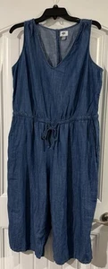 Mameluco cambray vintage azul marino XL para mujer con corbata ajustada cintura longitud midi - Imagen 1 de 9