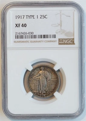1917 25C US Standing Liberty Silver Quarter TYPE 1 (NGC XF 40 XF40)  - Image 1 of 4