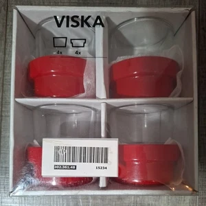 Ikea VISKA SINNLIG Red Tealight Ceramic & Glass Candle Holders X 4 Brand New - Picture 1 of 10