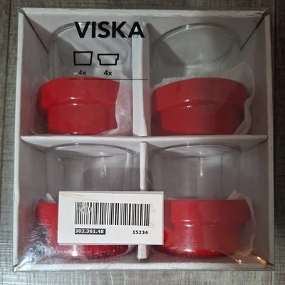  Ikea VISKA SINNLIG Red  Tealight Ceramic & Glass Candle Holders X 4 Brand New  - Image 1 of 4