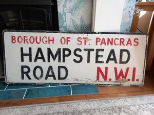 Genuine Enamel London Street Sign Hampstead Road NW1 Borough of St Pancras - Picture 1 of 2
