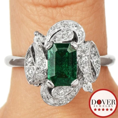 Estate Diamond Emerald Palladium Abstract Swirl Statement Ring 4.1 Gr NR - Image 1 of 4