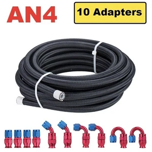 Fuel Line Hose Fitting Kit 3.5M AN4 Stainless Braided Hose w/ 10 Red Swivel Ends - Picture 1 of 14