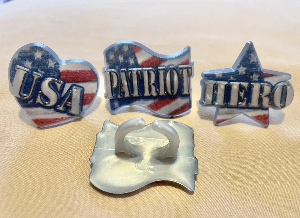 48 Anillos para Pasteles Toppers Plástico Favores de Fiesta Bandera Americana Héroe Patriótico EE. UU. Nuevo Foto 1 de 1