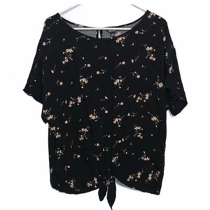 Buffalo David Bitton Black Floral Top Tie Floral L - Picture 1 of 5