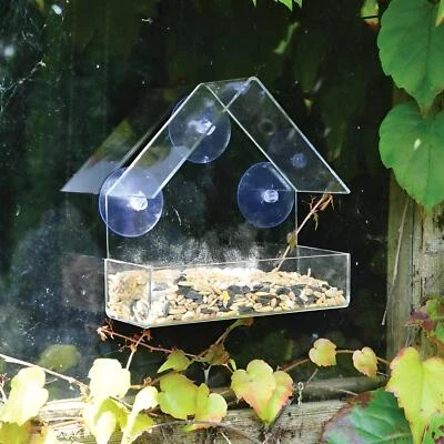 Window Wild Bird Table Feeder Hanging Suction Perspex Clear Viewing Seed Peanut - Image 1 of 3