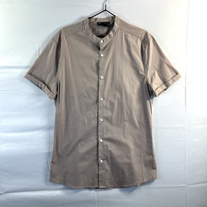 Asos Men Mauve Band Collar Casual Shirt Size XL Short Sleeve Stretch Button Up - Picture 1 of 5