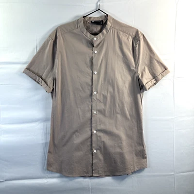 Asos Men Mauve Band Collar Casual Shirt Size XL Short Sleeve Stretch Button Up - Image 1 of 4