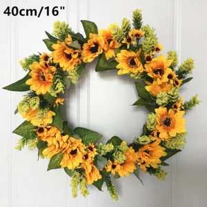 40CM Summer Beautiful Artificial Sunflower Spring Wreath Front Door Home Decor - Picture 1 of 9