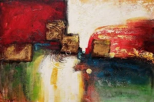 Abstract - # 4DAB-4, 24x36, 100% Hand Painted Oil Painting on Canvas, - Picture 1 of 6