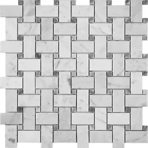 Piastrella Semplice - Piastrella Mosaico Marmo Collezione Tessuti Cesto Carrara Bianco+Bardiglio - Foto 1 di 5
