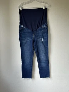 Jean ajustado de maternidad PinkBlush azul marino dobladillo crudo talla 28 elástico cómodo - Imagen 1 de 6