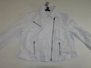 Lane Bryant Womens Linen Blend Jacket Size 18 NWT White Lightweight Zipper Front - Picture 1 of 7