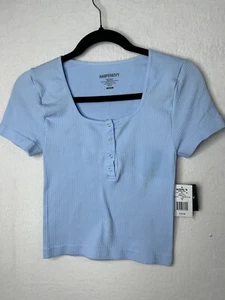 NWT HARPER & IVY JUNIORS SEAMLESS HENLEY TEE GIRLS SIZE MEDIUM BLUE - Picture 1 of 4