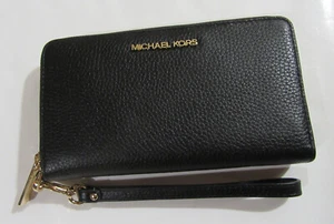 Michael Kors Jet Set Travel Large Flat MF Leder Handytasche Geldbörse Schwarz - Bild 1 von 4