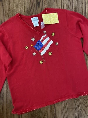 NWT Patriotic Sequin American Flag Patriotic Election Ugly Christmas Sweater 2X - Image 1 of 4