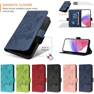 Rose Pattern Leather Flip Wallet Case Phone Case for iPhone 15 16 14 13 12 11 8 - Picture 1 of 18