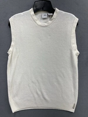 AX Armani Exchange Regular Fit Linen Blend Sweater vest Size Large Cream Ribbed - Image 1 of 4