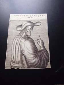 Gravure an 1584 16° siécle : Theodore Gaze Grec: Thevet A - Picture 1 of 2