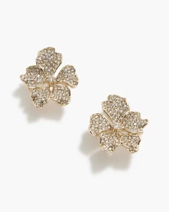 NEW J. CREW Crystal Pave flower statement earrings Wedding Party Formal Casual - Picture 1 of 4