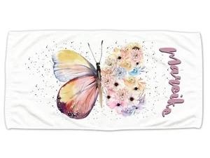 Kinder Handtuch Blumen Schmetterling, personalisiert m. Namen, Geschenk Aquarell - Afbeelding 1 van 4