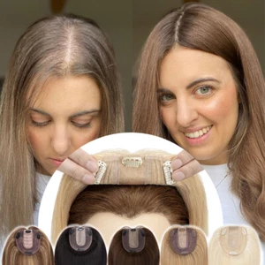 100% Remy Human Hair Topper Clip in Women Top Toupee Hairpiece Mono Silk Base US - Picture 1 of 59