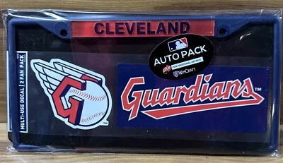 CLEVELAND Guardians Metal License Plate Frame And  One 3”x 10”  Metallic Decal - Image 1 of 4