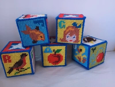 Vintage Plastic Canvas Needlepoint Children's Alphabet Blocks Lot Set - Image 1 of 4