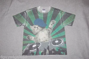 Boys S/S T-Shirt DJ KITTY CAT SPINNING RECORDS Green Gray CROWD Size S M L XL - Picture 1 of 2