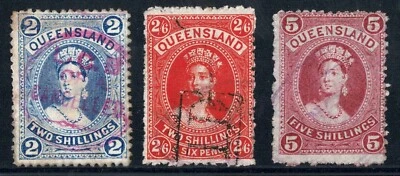 Queensland 1882–95, 2s, 2s6d, 5s, Queen Victoria, alto valor, usado Foto 1 de 2