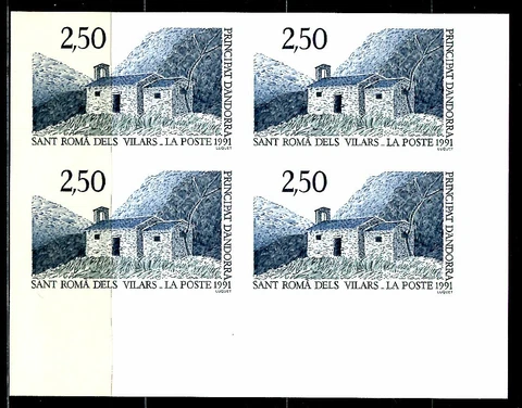 Andorra Not Indented Yvert 400 Chapelle Of St Roma 1990 Bloc Of 4 Value 50 Euros Cover