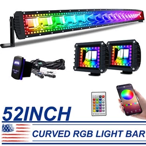 52” 300W Curved LED Light Bar RGB Halo Offroad Flood&Spot+Wiring Kit For ATV - Picture 1 of 9
