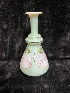 Antique Bristol Hand Blown,Hand Painted Floral Design Pastel Green #1 On Bottom - Picture 1 of 10
