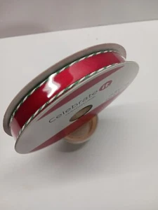 Celebrate It Ribbon Christmas Red with Green and White Stripe 3/8" x 30 ft - Picture 1 of 3