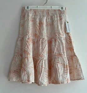Land n sea Linen Tropical Leaf Print Elastic Wait Skirt Size Small - Picture 1 of 8