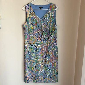 Talbots women PAISLEY SIDE GATHERED SHEATH DRESS V-Neck bright colorful LG NWOT - Picture 1 of 13