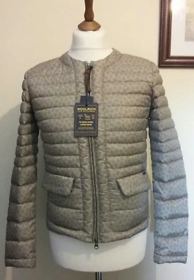 WOOLRICH Women's Printed Quilted Collarless Down  Jacket Beige Size L NEW - Image 1 of 4