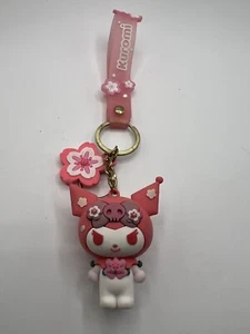 KUROMI Villain Wristband Keychain Key Ring Clip Bag Fob Flower Charm - Picture 1 of 5