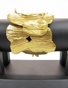 Sleek Zara Golden Metal Bracelet with Embossed Petals - Adjustable to 7" - Picture 1 of 4